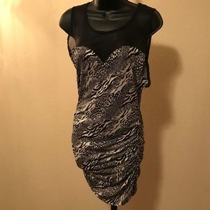 Black & white zebra dress w/net black top size L